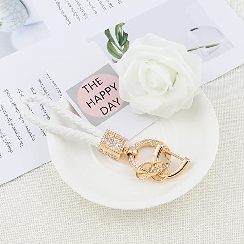 Pifoog Bling Car Keychain For Women Men Girly Keys Fob Holder Chains Accessories Woven Lanyard With Anti-Lost D Ring Spring Universal Cute Gold Tpu Crystal Zinc Alloy 1Pc #TOP1
