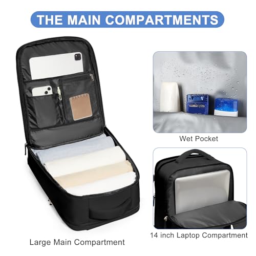 Image of coofay Travel Backpack For Women Airline Approved Carry On Waterproof Sports Luggage Casual Daypack Small Hiking Backpack Black