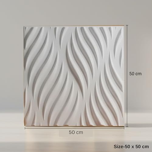 Image of Kayra Decor 3D Wall Panels Wave Design - White Color | 19.7 inch x 19.7 inch (Pack of 12) - Covers 32.28 Sq. Ft | Premium Home & Office Wall Decoration