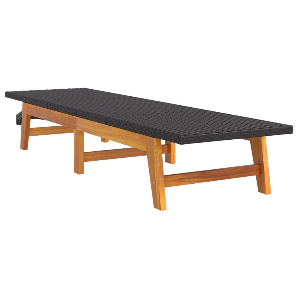 Lettini Prendisole 2 Pezzi, in Polyrattan e Legno Acacia, Schienale Regolabile 4 Posizioni, Sdraio da Giardino, Lettino da Spiaggia, per Piscina e Terrazzo, Colore Nero e Marrone, 200 x 54 x 87 cm