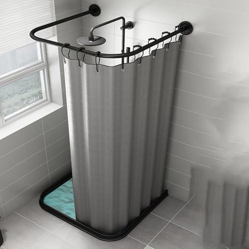 Tringle à rideau de douche extensible en U ajustable en acier inoxydable noir avec ou sans perçage