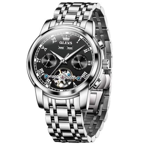 Image of OUPINKE Automatic Men's Watch Luxury Tourbillon Moon Phase Calendar Self Winding Two Tone Stainless Steel Business Dress Mechanical Watches for Men Luminous Waterproof (Gold/Blue/Green/Silver)