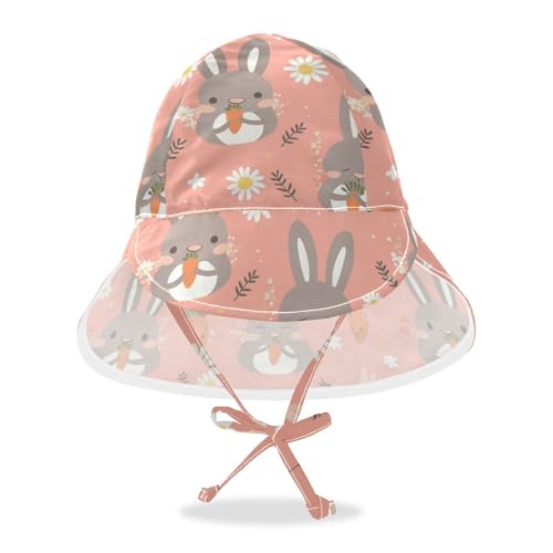 Kid Beach Hat Toddler Boy Beach Bucket Hats Girl UPF 50 Large Brim Beach Essentials Multi Cartoon Grey Rabbit Carrot White Daisy Flowers