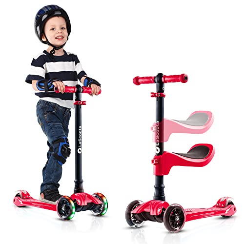 LaScoota 2-in-1 Kids Kick Scooter, Adjustable Height Handlebars and Removable Seat, 3 LED Lighted Wheels and Anti-Slip Deck, for Boys & Girls Aged 3-12 and up to 100 Lbs. - Thumbnail 2