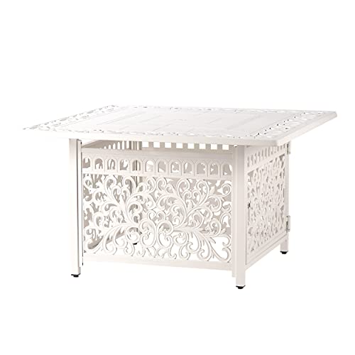 Image of Oakland Living Square 42 in. x 42 in. Aluminum Propane Fire Pit Table with Glass Beads, Two Covers, Lid, 57,000 BTUs in White Finish