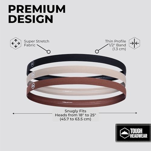 Image of Tough Headwear Athletic Headband Set - Thin Headbands for Women - Elastic Sport Hair Bands Men - Skinny Sports Hairbands - Non Slip Athletic Head Bands for Sports
