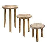 Matériau : bois Lot de 3 tabourets de fleurs en bois avec 3 pieds flammés - 20/23/25 cm - Tabouret décoratif rond - Petit tabouret décoratif au look usé - Maison de campagne - Support pour plantes d\'intérieur