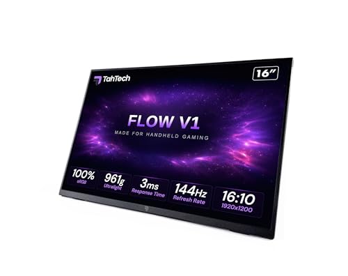 TahTech Flow V1 16 Inch Full HD Portable Monitor for Steam Deck ROG Ally Legion Go and Switch IPS 144Hz