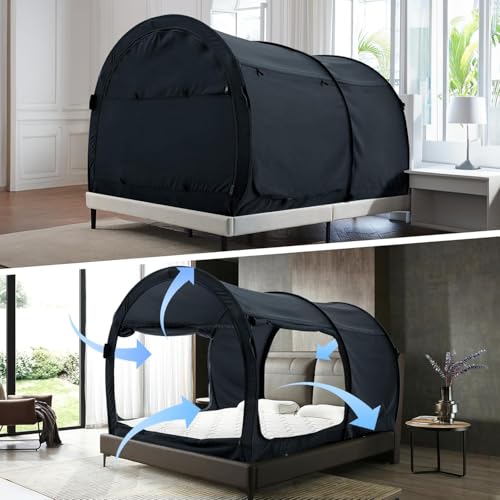 Image of Alvantor Bed Tent Queen Blackout Sleeping Tent Bed for Adults Queen Size Beds Canopy Pop Up Indoor Tents Portable Dream Privacy Tents for Beds (Mattress Not Included)