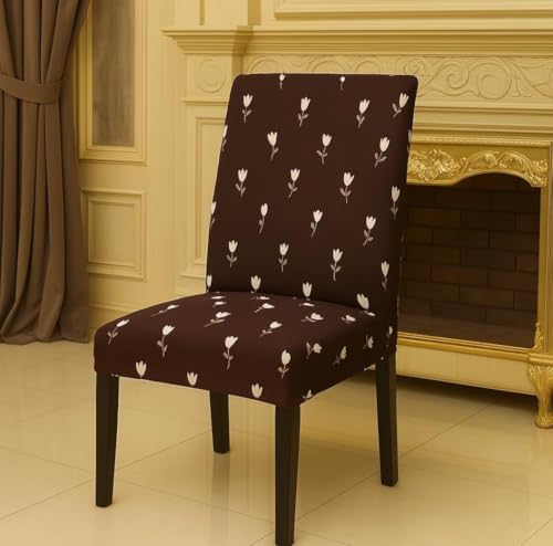 Image of Homerz Premium 6 Seater Dining Table Cloth with 6 Dining Chair Covers,Elastic Fitted Chair Slipcovers, Printed Polycotton Fabric, Table Cloth Size 60x90 inch (Choco Touch)