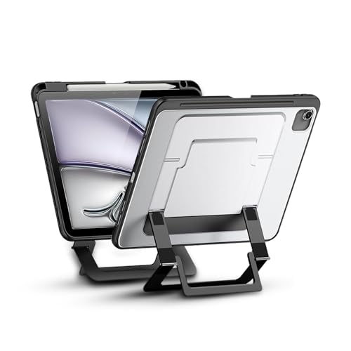 Image of Metal Stand Back case for iPad Air 11 M4 /M3 /M2 & iPad Air 10.9 inch 5th /4th Gen, iPad Pro 11 2022 /2021 4th /3rd Gen Smart Back Case with Stable Stands with Pencil Holder, Black