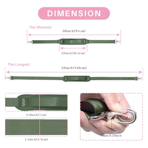 59 Inch Shoulder Straps, Soft with Ultra-Thick Fixed Shoulder Pad, Two Way Independently Adjustable Buckle Replacement Straps for Laptop Bag Messenger Bag Tool Bag Luggage,Green3