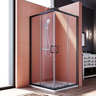 ELEGANT Corner Shower Enclosure 36 in.D x 36 in. W x 72 in. H, Double Sliding Corner Shower Door with 1/4 in. Tempered Glass, Sliding Shower Enclosure in Black (Shower Base Not Included)