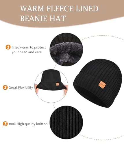 LCZTN Winter Beanie Hat and Touchscreen Gloves Set for Men and Women,Beanie Gloves Set with Warm Knit Fleece Lined - Image 4