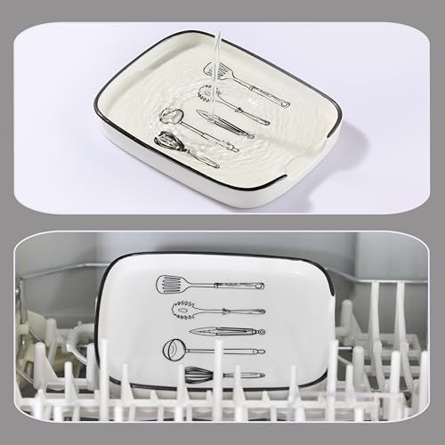 Ceramic Spoon Rest for Stove Top, White and Cute Spoon Holder for Kitchen Counter, Heat-Resistant Cooking Utensil Rest for Kitchen Counter Decor, Cooking Spoon and Spatula Holder