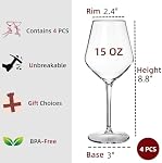 Dicunoy Set of 4 Unbreakable Stemmed Wine Glasses, 15oz Plastic Outdoor Wine Glasses, Hard Plastic Goblets Glassware, Reusable, BPA-Free, Classic Wine Cups for Patio, Poolside, Camping