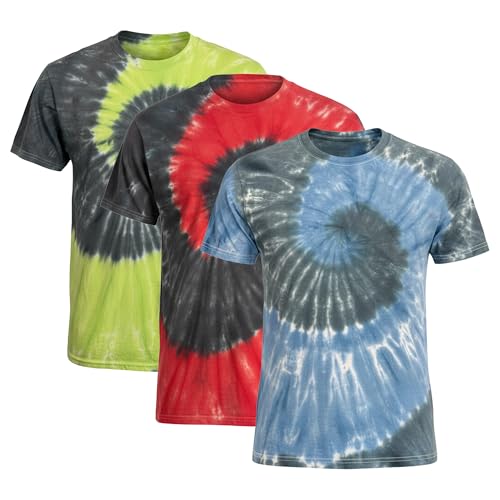 AMERICAN TIE DYE 3 Pack T-Shirts for Men and Women Short Sleeve- 100% Cotton Hand-Dyed Unisex Tee- Spiral Tie Dye Shirt Women and Men- Soft, Breathable, Relaxed...