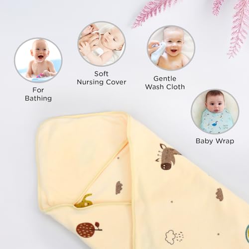 Image of Mee Mee Hooded Baby Bath Towel for New Born | Wash Cloth, Quick Absorbent, Used for Baby Swaddling, Extra Soft Cotton Towel for Kids /Toddlers /Infants /Babies, Pack of 1, (Orange Deer /Elephant) 80X80 CM
