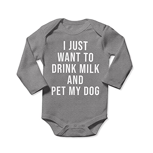 Image of Luxxology I Just Want to Drink Milk and Pet My Dog Baby Onesie Longsleeve