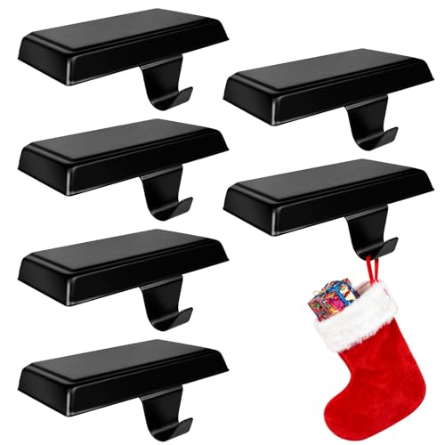 Christmas Weighted Stocking Holders For Mantle Set of 6,Mantle Stocking Hangers,Heavy Duty Christmas Stockings Holders Christmas Ornaments for Counter Tables Window Fireplace Mantle Decoration (Black)