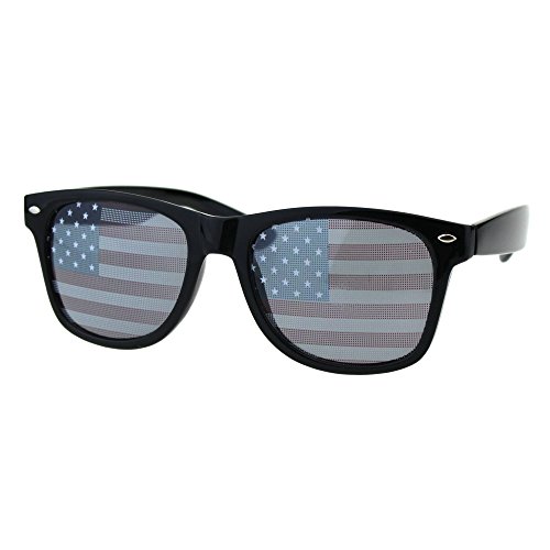 SA106 Mens American Flag Print Lens Hipster Horn Rim Plastic Sunglasses2