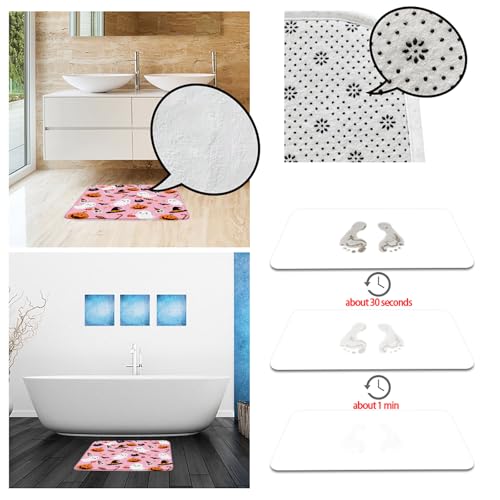 NYCCSM Halloween Bath Mat Pink Cute Ghost Pumpkins Skull Spooky Bats Gothic Meditation Soft Memory Foam Rug for Bathroom Kitchen,17.8W x29.5H.