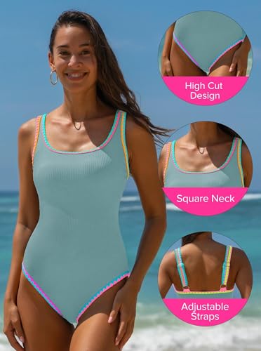 Image of popvil Women's One Piece Swimsuits Tummy Control -Slimming Bathing Suit Modest Neon Sport Swimwear 2026