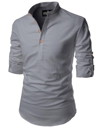 Image of Univibe Full Sleeve Chinese /Rounded /Mandarin Collar Pure Cotton Casual, Wedding, Party, Festival Stylish Short Length Slim fit Kurta Style Shirt for Men and Boys.