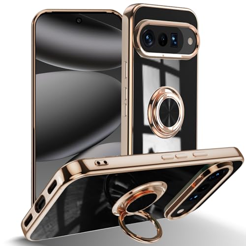 #Commissioniguadagnate<br>Custodia per Google Pixel 10/Pixel 10 Pro 5G 360?Ring Supporto Magnetico per Auto Silicone TPU Placcatura Phnom Penh Antiurto Antigraffio Fotocamera Protezione Cover per Pixel 10 Pro 5G-Nero