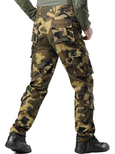 Men's Camo BDU Cargo Tactical Ripstop Casual Lightweight Baggy Combat 100% Cotton Pants with 8 Pockets(No Belt)4