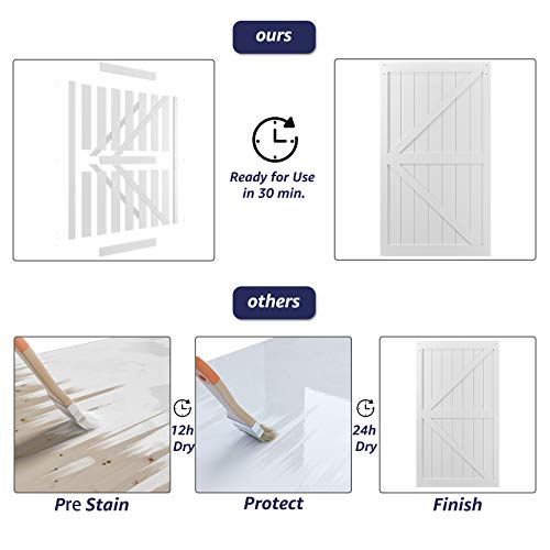 COSHOMER 48in x 84in MDF Sliding Barn Door with 8ft Barn Door Hardware Kit & Handle, Pre-Drilled Holes Easy Assembly -Solid Wood Slab Inside Covered with Water-Proof PVC Surface, White, K-Frame