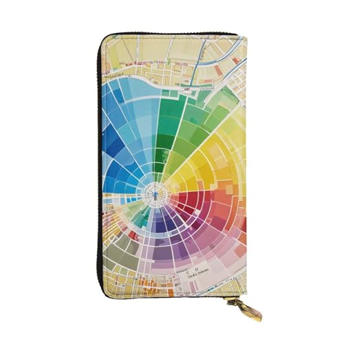 Women's Long Cash Wallet, PU Leather Elegant Clutch Change Purses with Zipper, Travel, Gifts (Color map Print)