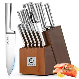 imarku 15-Piece Knife Block Set Built-in Sharpener, Japanese High Carbon Stainless Steel Kitchen Knife Set, Dishwasher Safe, Chef Knife Set with Wooden Knife Block, Steak Knives for Kitchen Cooking