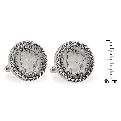 Mancuernillas Liberty Nickel Silvertone Rope Bezel miniatura 3