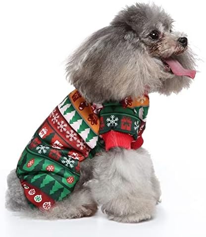 Classic Green Christmas Snow Sweater for Small Dogs Cats Winter Warm Sweater School Style Shirt Outfits Clothes XS