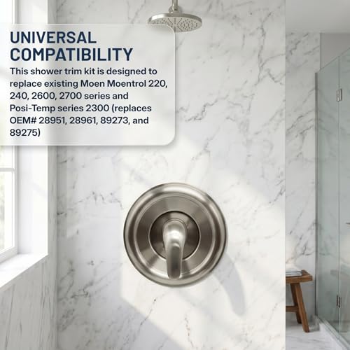 Kit Universal de Recorte para Ducha para Válvulas de Manija Simple Moen | Níquel Cepillado, compatible con la Serie Moentrol, reemplaza kits de recorte Moen 28951, 28961, 89273, 89275 y Danco 10002 miniatura 4
