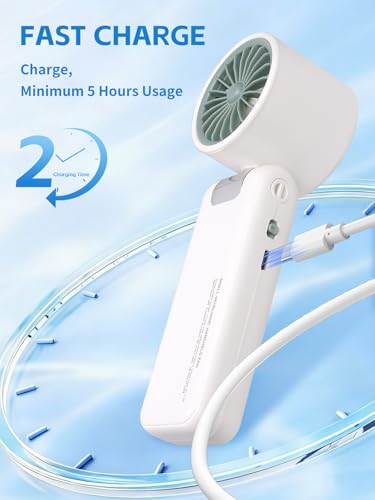 Image of Portable Handheld Fan with Ice Cooler, 199 Speed Personal Fan,Foldable 3 in 1 Rechargeable Battery Operated Essentials Hand Fans Summer Essential for Travel /Outdoor /Office.(WHITE)