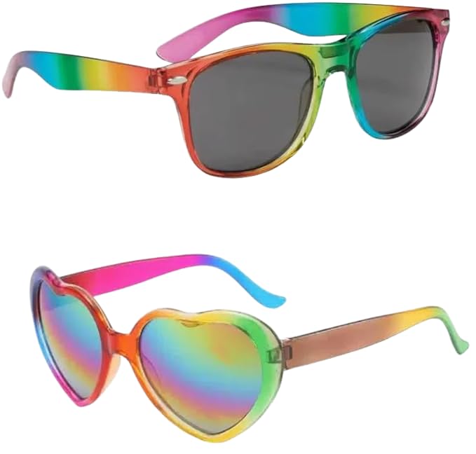 Pack de 2 Gafas de Sol Arcoíris Retro - Gafas de Sol con Montura Arcoíris y Lentes Grises - Estilo Único y Divertido para Fiestas, Eventos y Ocasiones Especiales