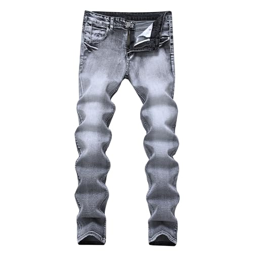 Jean délavé gris ajusté coupe droite homme pantalon denim stretch léger 48