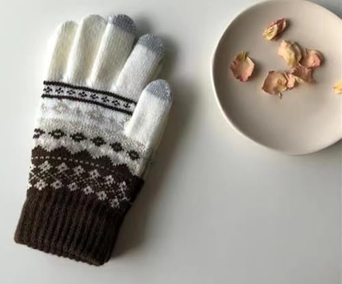 Vikodah Luvas de dedo de inverno para clima frio quente tricotado acrílico tela sensível ao toque po