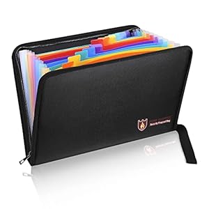Fireproof Document Bag Fire & Water Resistant File Folder A4 Size 12 Pockets Fireproof Waterproof Safe Document Holder, Non-Itchy Silicone Coated Portable Filing Pouch for Legal Document(Colorful)