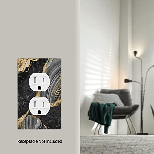 Decorative Light Switch Cover Black Gold Marble Print,1-Gang Duplex Wall Plate Kit Electrical Outlet Covers #TOP5