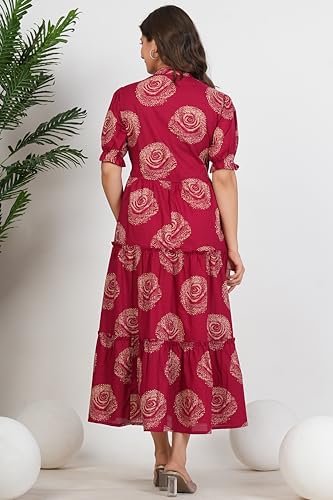 Image of Monique Brand Women's /Girls Cotton Kurta for Women Floral Printed Regular Fit Anarkali Kurta ||Floral Flared Western Dress