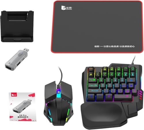 Image of 5-in-1 Mobile Gaming Combo Set, RGB Mini Keyboard, Mouse, Mobile Holder, Game Converter