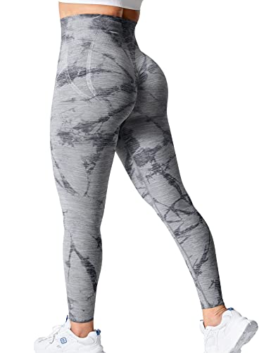 YEOREO Leggings sin costuras para mujer, cintura alta, elástica, opaco con control de abdomen, levantamiento de glúteos, entrenamiento deportivo, pantalones de yoga, #3 Gris Blanco, S Cover