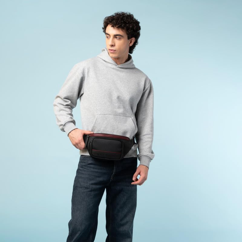 Image of Tommy Hilfiger Unisex Travel Fanny Pack BRIKK - Black | Waist Bag with Vislon Zipper | Mobile Pouch | Waist Pouch with Adjustable Strap | Stylish and Trendy Bag for Travel and Daily Use