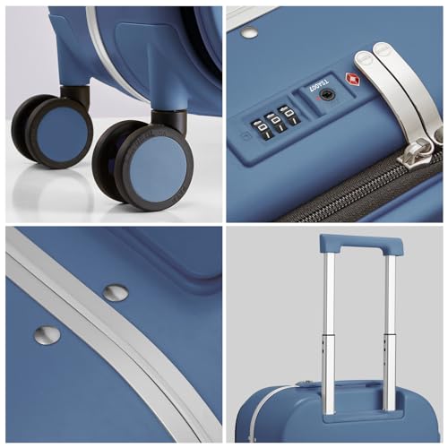 Image of mixi Luggage Suitcase with Spinner Wheels, Travel Luggage Aluminum Frame PC Hardside with TSA Lock & Cover, Sapphire Blue, 20-inch, Minimalist