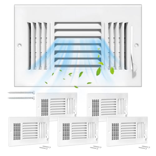 DGB 6 Pcs 10x6 Inch Air Vent Covers - 3-Way Solid Metal Wall & Ceiling Register Return Air Vent (White Interior Size 10 x 6)