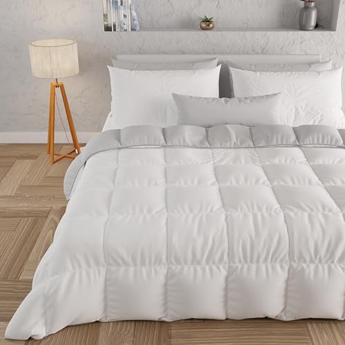 PETTI Artigiani Italiani - Trapunta Singola Invernale, Piumone Singolo, Tinta Unita Double Face Bianco Grigio 100% Made in Italy
