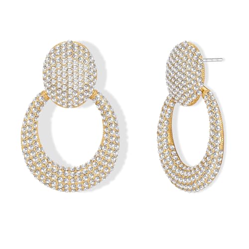 Gold Statement Earrings For Women Rhinestone Heart Geometric Drop Dangle Earrings